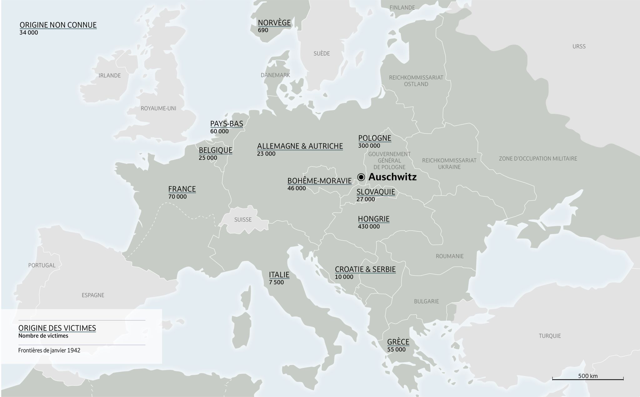 Carte de l'Europe sur l'origine des victimes de la seconde guerre mondiale