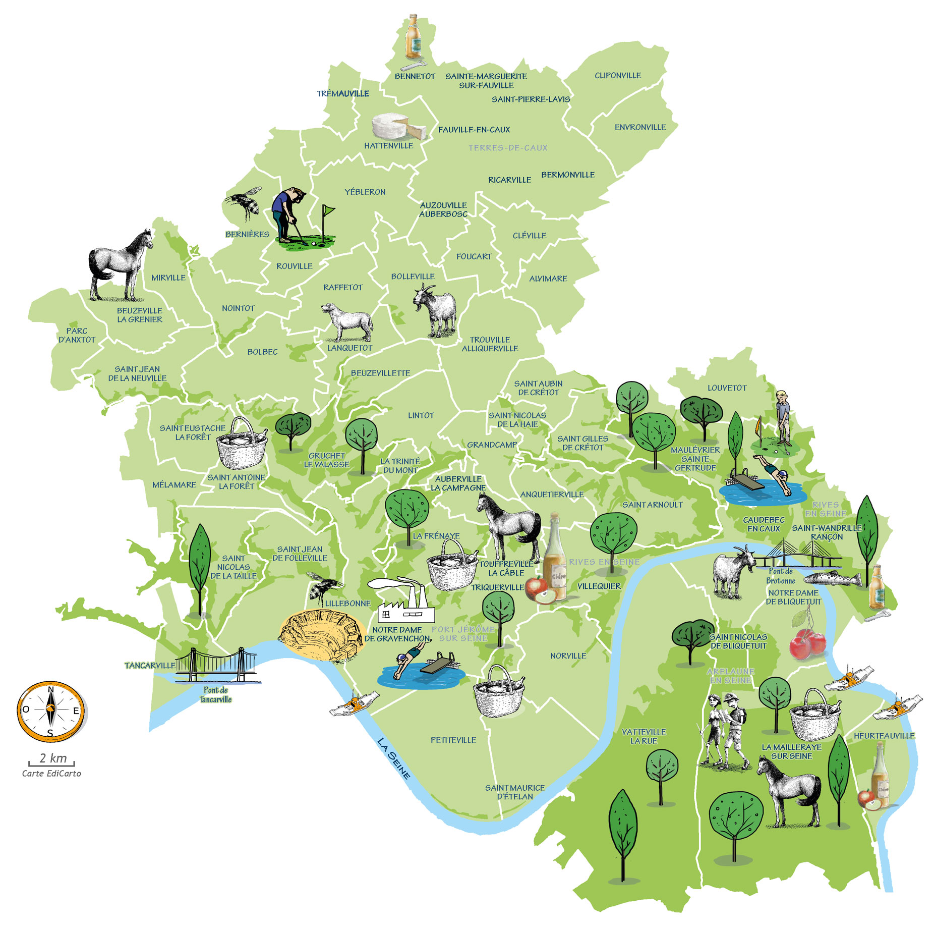 Caux - Vallée de Seine - EdiCarto - agence de cartographie spécialisée - Tourisme Loisirs - carte touristique