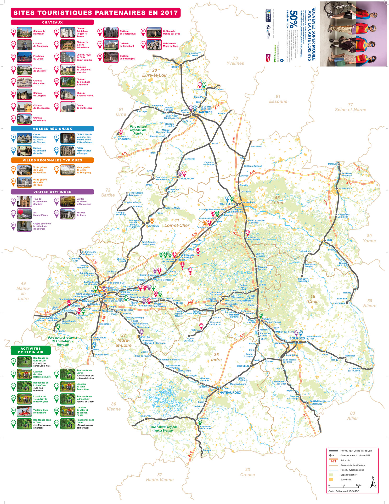 Centre Val de Loire -TER - SNCF - EdiCarto agence de cartographie spécialisée - Tourisme Loisirs - carte touristique