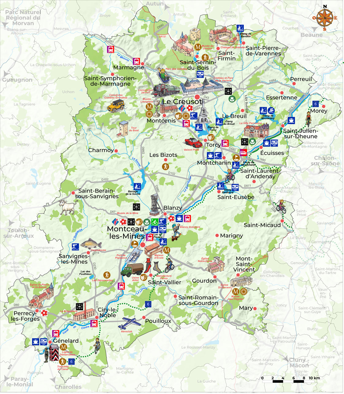 Creusot Montceau Tourisme - EdiCarto - agence de cartographie spécialisée - Tourisme Loisirs - carte touristique