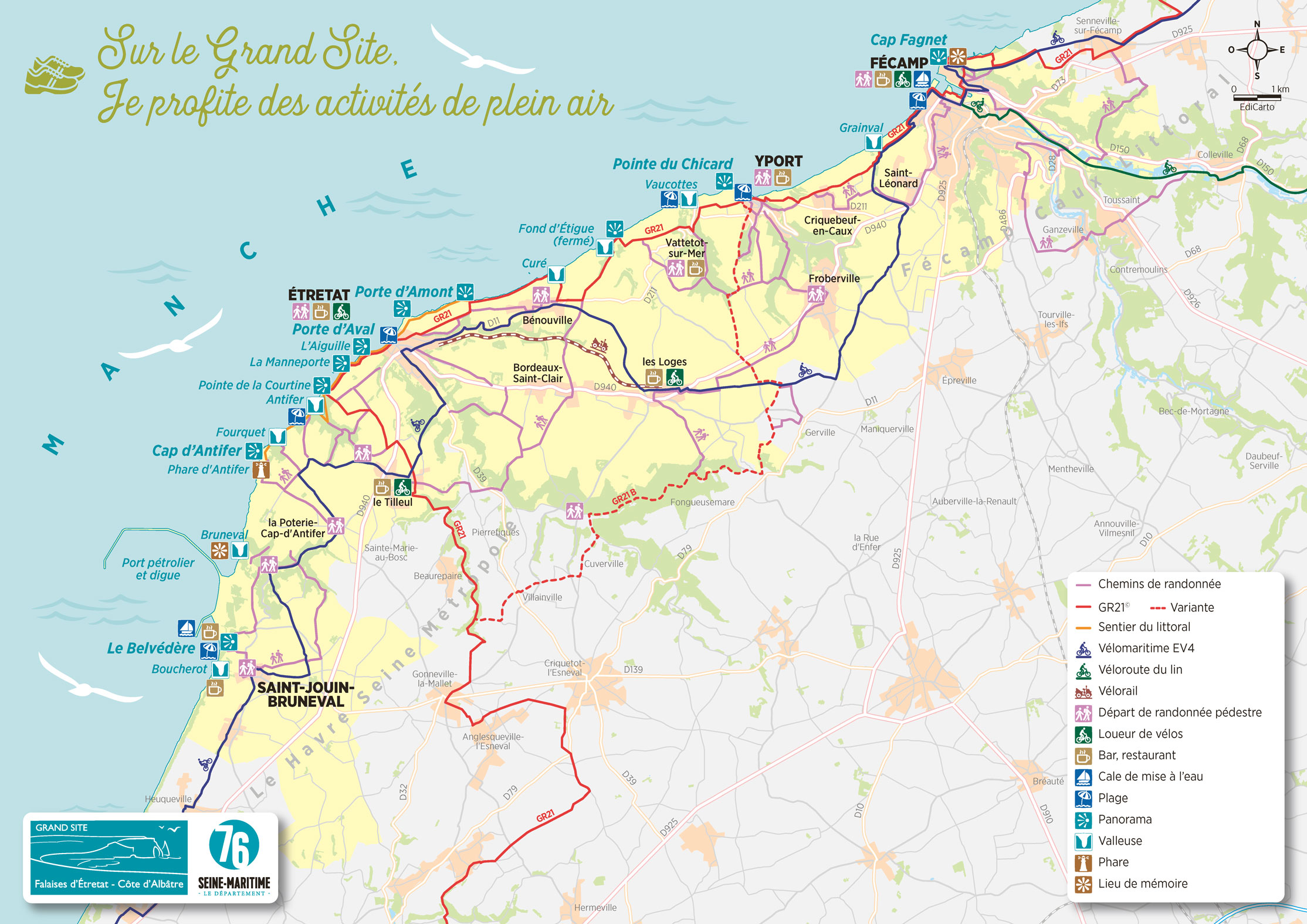Grand site Falaises d'Etretat côte d'Albatre - EdiCarto - agence de cartographie spécialisée - Toursime Loisirs - carte touristique