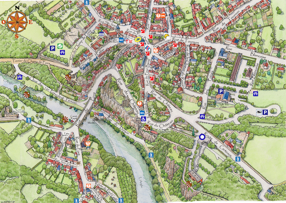 Plan centre - Commune Angles - EdiCarto - agence de cartographie spécialisée - Tourisme Loisirs - Illustration