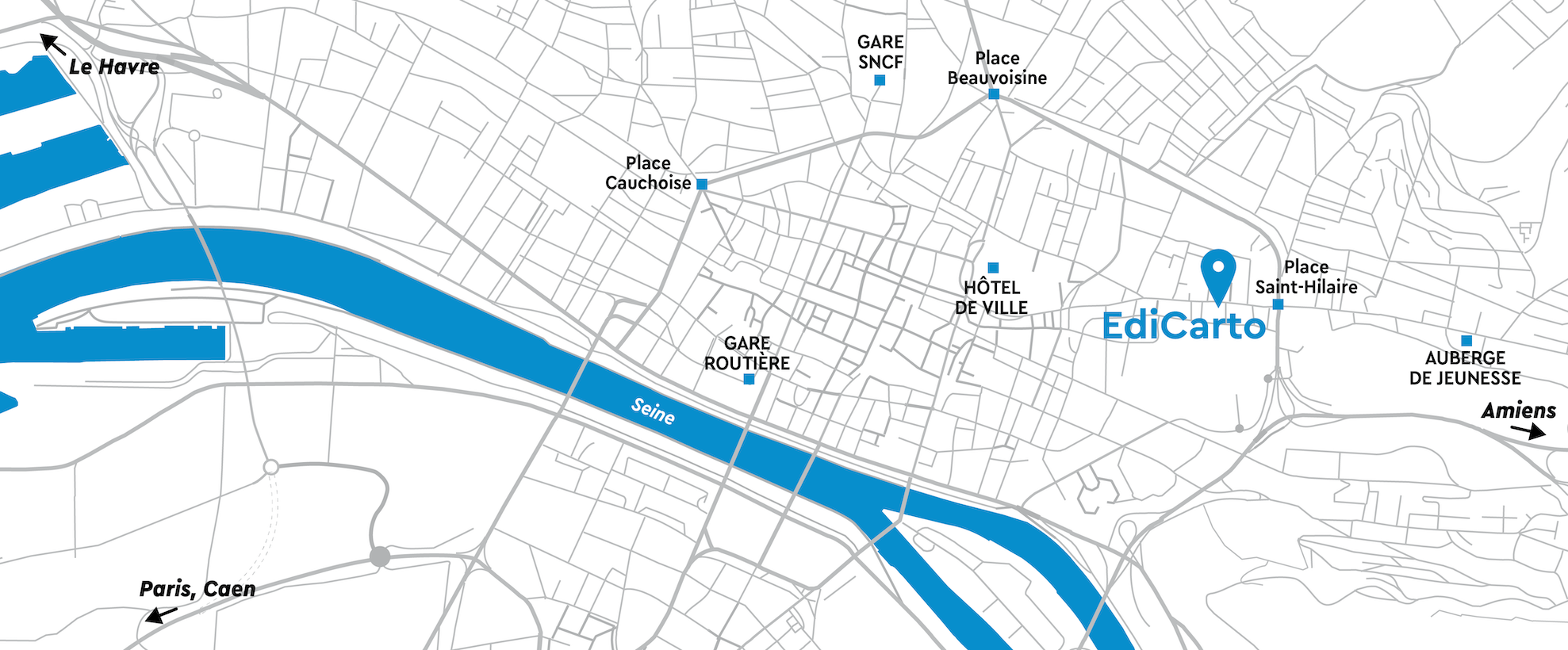 Plan d'accès EdiCarto - agence de cartographie sur mesure à Rouen