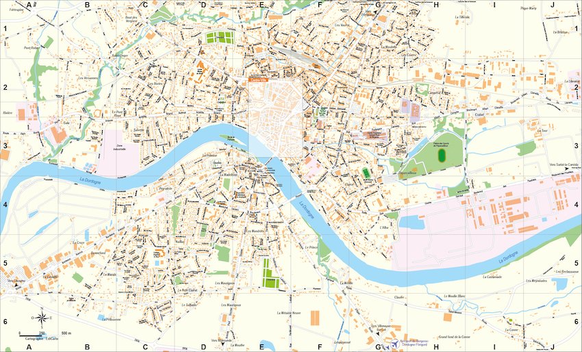 Bergerac - EdiCarto - agence de cartographie spécialisée - Deplacement Transport - Plan de ville