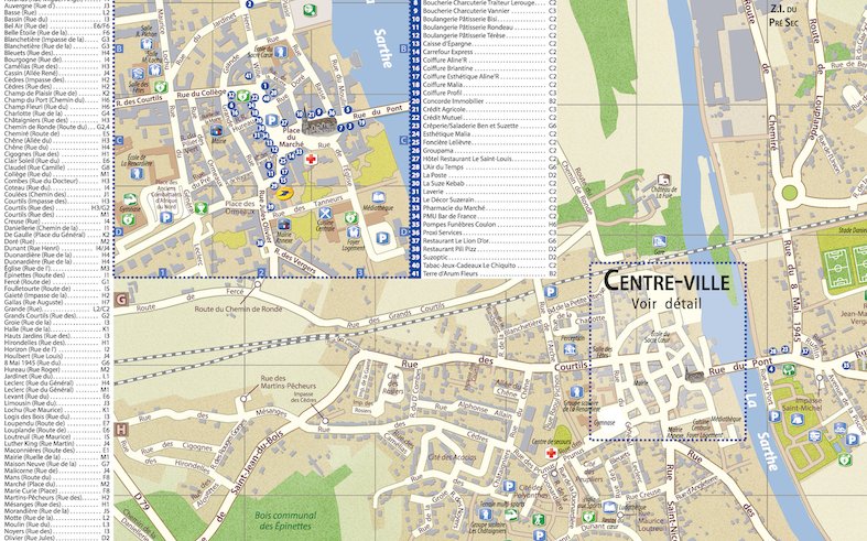 Carte dépliant - La Suze-sur-Sarthe - EdiCarto - agence de cartographie spécialisée - Deplacement Transport - Plan de ville