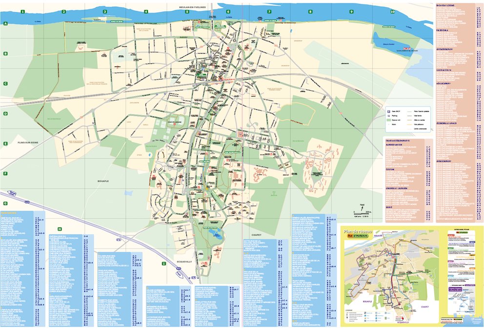 Panneau mural - Les Mureaux - EdiCarto - agence de cartographie spécialisée - Deplacement Transport - Plan de ville
