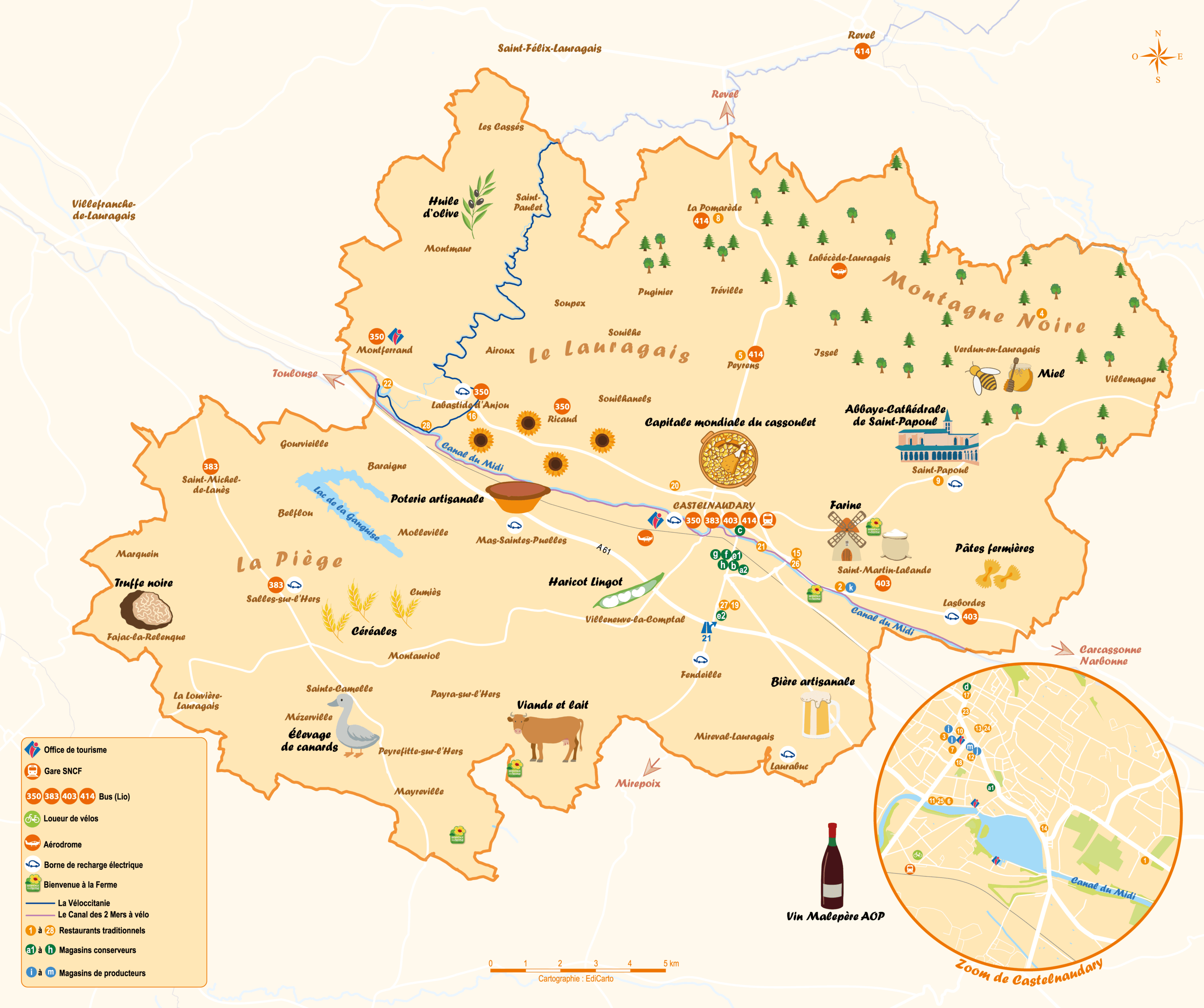 Carte gastronomique, Castelnaudary Tourisme - EdiCarto