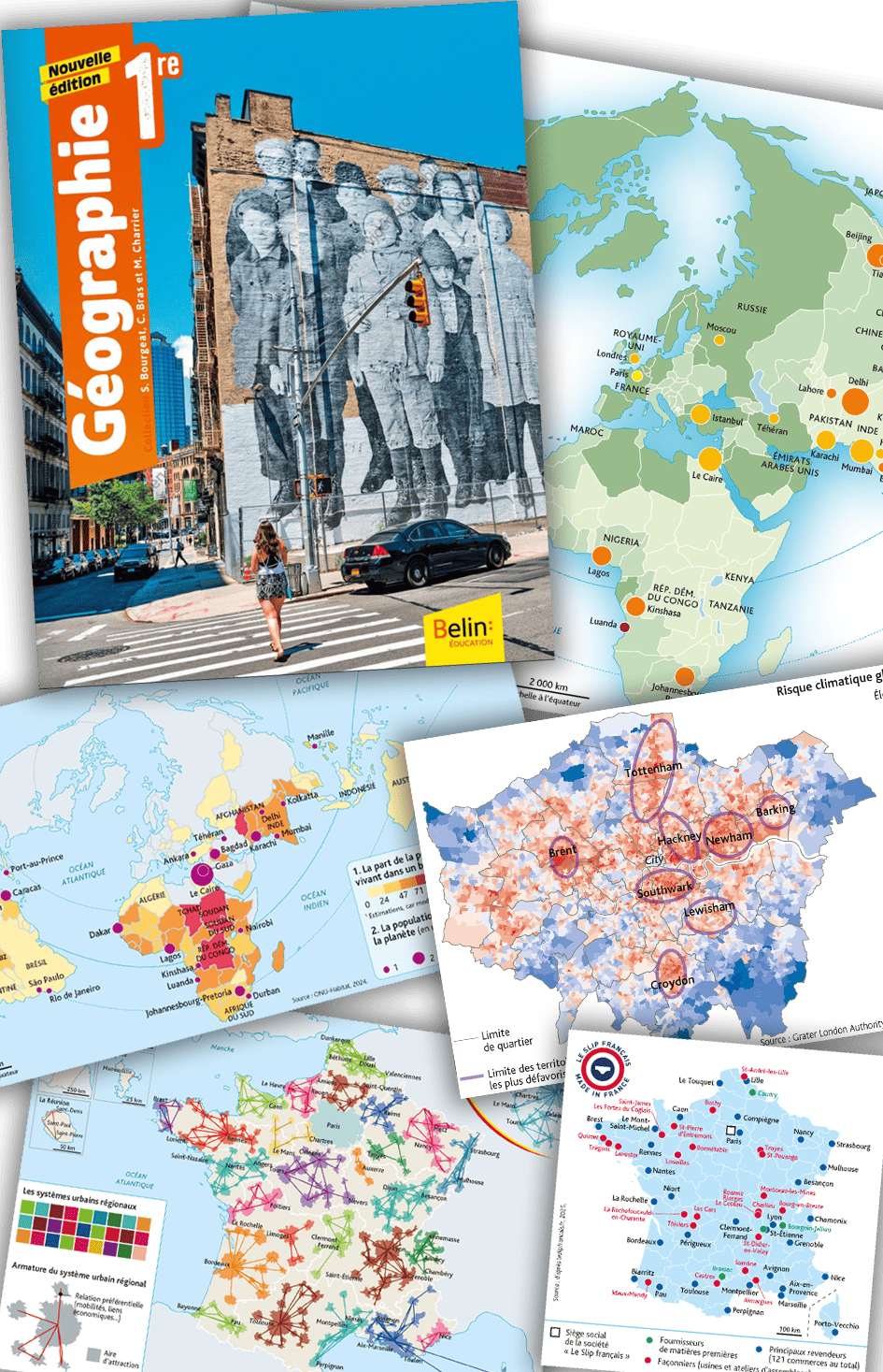 Visuels de cartes géographiques des manuels scolaires pour les 1ères, édition Belin