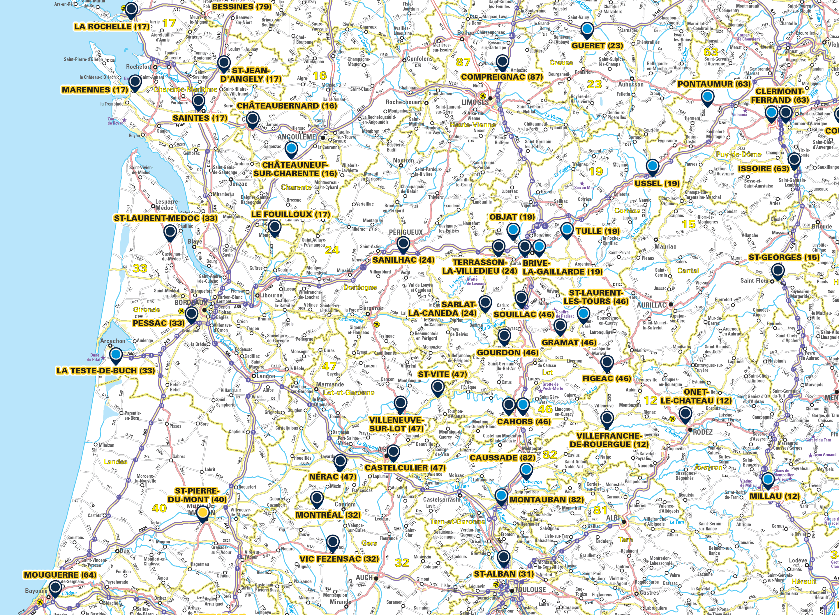 Carte des sites de maintenance - Vulco-France